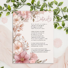 Dusty Pink Cream Magnolia Floral Wedding Details Tilläggskort
