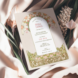 Dusty Pink Daisy Bröllopsdusch Art Nouveau Inbjudningar