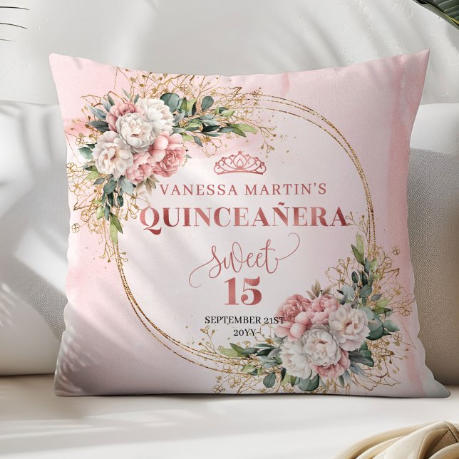 Dusty Pink Floral Best Gift Sweet 15 Pillow Kudde (Dusty Pink Floral Best Gift Sweet 15 Pillow)