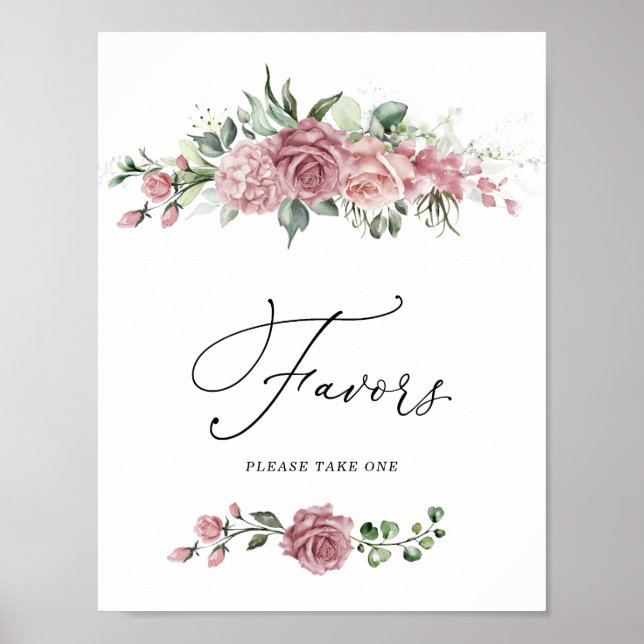 Dusty Pink Floral Bridal Shower Favors Sign Poster (Framsidan)