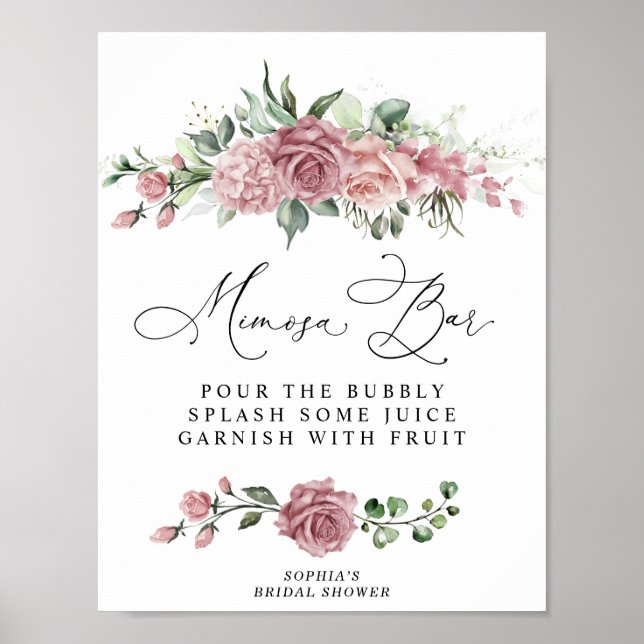 Dusty Pink Floral Bridal Shower Mimosa Bar Poster (Framsidan)
