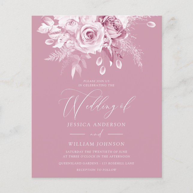 Dusty Pink Floral Budget Wedding Invitation (Framsida)