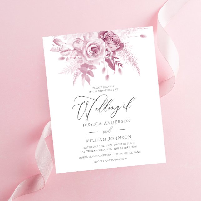 Dusty Pink Floral Budget Wedding Invitation (Skapare uppladdad)
