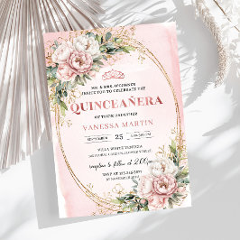 Dusty Pink Floral Eucalyptus 15th Birthday Invite Inbjudningar