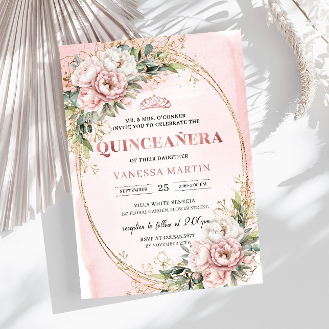 Dusty Pink Floral Eucalyptus 15th Birthday Invite Inbjudningar (Dusty Pink Floral Eucalyptus 15th Birthday Invite)
