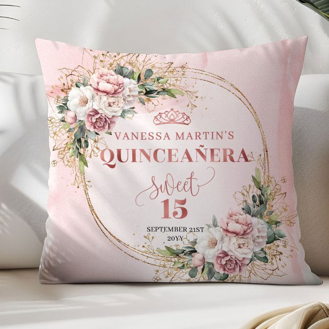 Dusty Pink Floral Eucalyptus Perfect Gift Quince  Kudde (Dusty Pink Floral Eucalyptus Perfect Gift Quince Pillow)