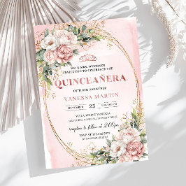 Dusty Pink Floral Eucalyptus Quinceañera Birthday  Inbjudningar