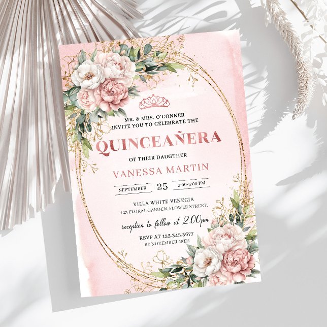 Dusty Pink Floral Eucalyptus Quinceañera Birthday  Inbjudningar (Dusty Pink Floral Eucalyptus Quinceañera Birthday Invitation

)