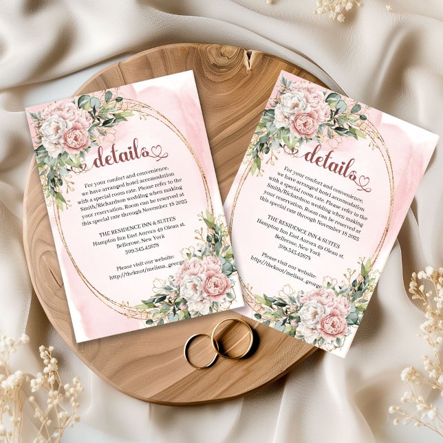 Dusty Pink Floral Eucalyptus Wedding Details  Tilläggskort (Dusty Pink Floral Eucalyptus Wedding Details Insert Card

)