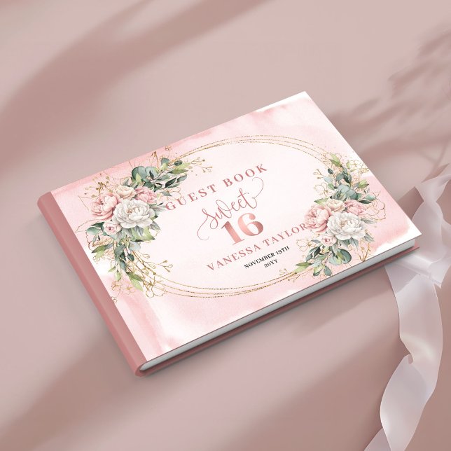 Dusty Pink Floral Greenery 16 Birthday Guest Book Gästböcker (Dusty Pink Floral Greenery 16th Birthday Guest Book)