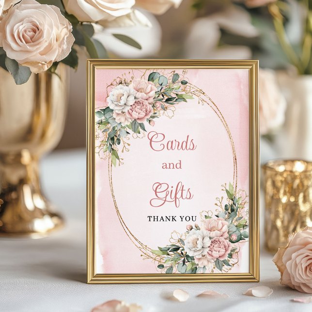 Dusty Pink Floral Greenery Cards and Gifts Shower  Poster (Dusty Pink Floral Greenery Cards and Gifts Shower Sign)