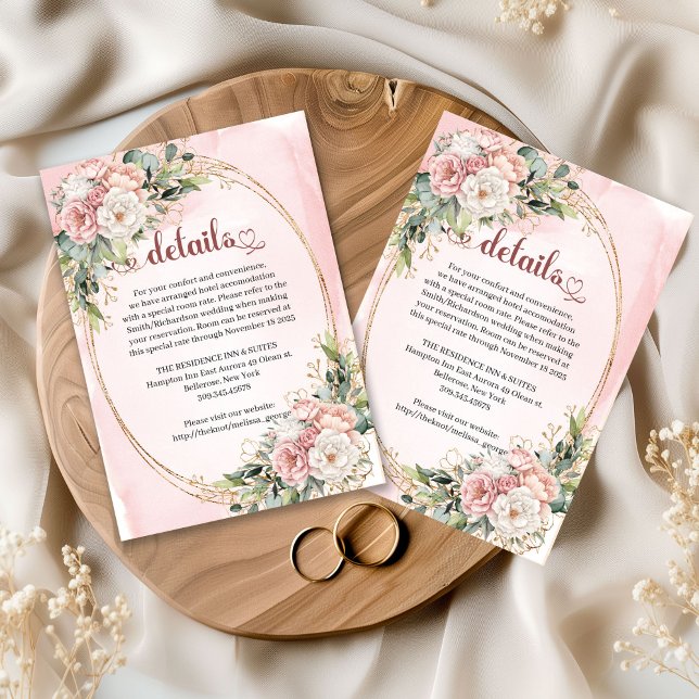 Dusty Pink Floral Greenery Wedding Details Card Tilläggskort (Dusty Pink Floral Greenery Wedding Details Card)