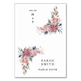 Dusty Pink Floral Wedding Place Cards Bordsnummer