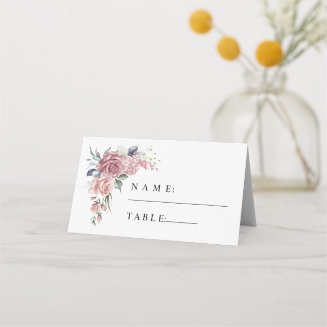 Dusty Pink Floral Wedding Placeringskort (Framsida)
