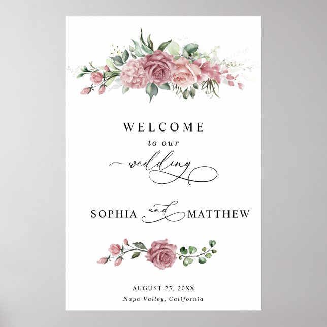 Dusty Pink Floral Wedding  Poster (Framsidan)