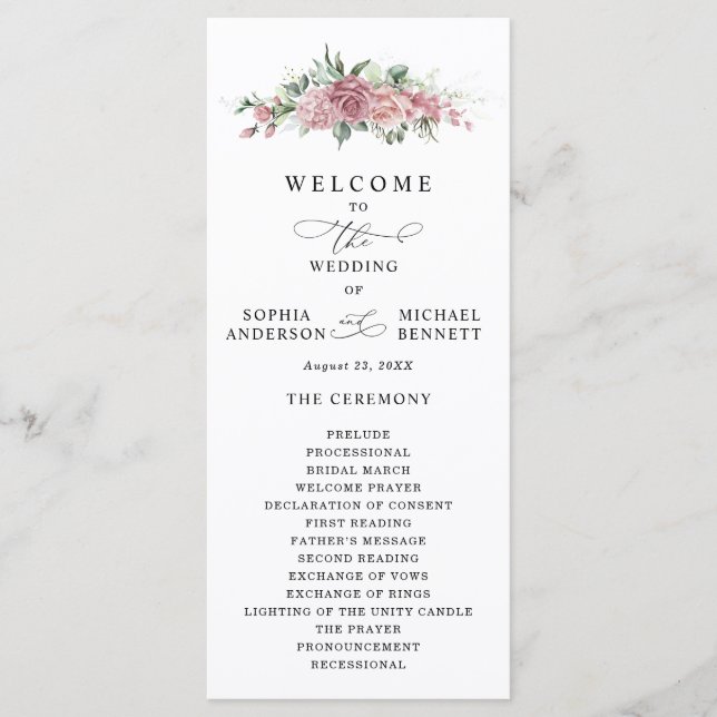 Dusty Pink Floral Wedding Program (Framsida)