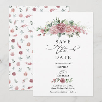Dusty Pink Floral Wedding Save The Date  Inbjudningar
