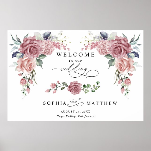 Dusty Pink Floral Wedding Welcome  Poster (Framsidan)