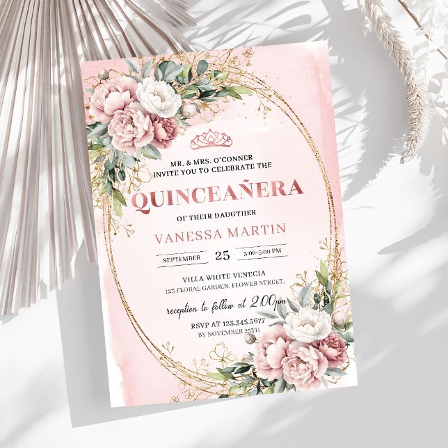 Dusty Pink Flowers Greenery 15th Birthday Invites Inbjudningar (Dusty Pink Flowers Greenery 15th Birthday Invitation)