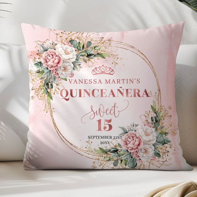 Dusty Pink Flowers Greenery Perfect Gift 15th Bday Kudde (Dusty Pink Flowers Greenery Perfect Gift 15th Pillow)