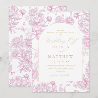 Dusty Pink Fransk Toile Peony Bröllop Inbjudningar