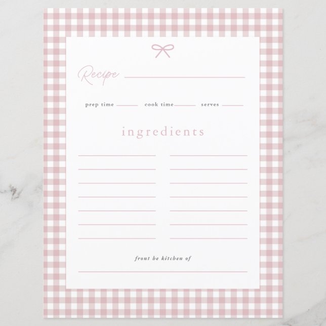 Dusty Pink Gingham Bebis Shower Receptkort (Framsida)