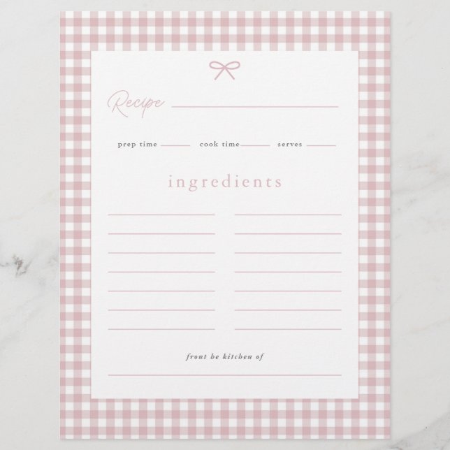 Dusty Pink Gingham Bebis Shower Receptkort Reklamblad (Framsidan)
