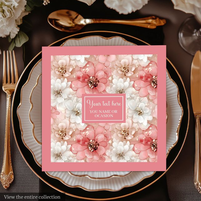 Dusty Pink Gold Flowers Napkins Trendy Custom Name Pappersservett (Dusty Pink Gold Flowers Napkins Trendy Custom Name)