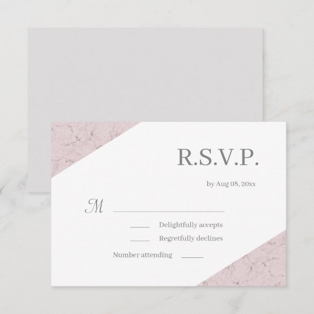 Dusty Pink Grå Vit Elegant Marmor Bröllop RSVP Inbjudningar (Fram/baksida)