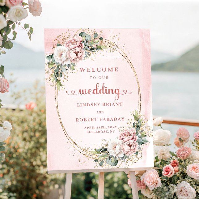 Dusty Pink Greenery Boho Blush Pink Wedding Welcom Poster (Dusty Pink Greenery Boho Blush Pink Wedding Welcome)