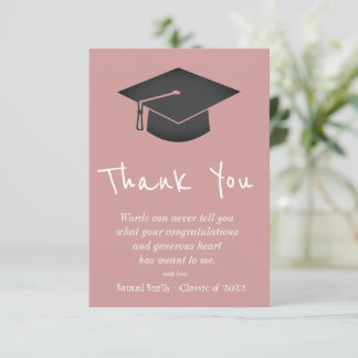 Dusty Pink Handwriting Cap and Tassel Graduation   Tack Kort