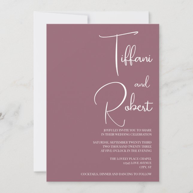 Dusty Pink Modern Minimalist Wedding  Inbjudningar (Framsida)