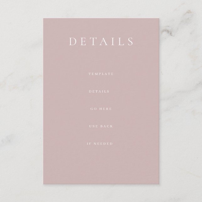 Dusty Pink Modern Wedding Details Enclosure Card Tilläggskort (Framsida)