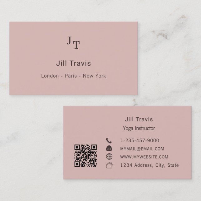 Dusty pink neutral QR code Business Card Visitkort (Fram/baksida)