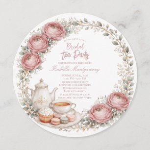Dusty Pink Palett Tea Party Bröllopsdusch Inbjudningar