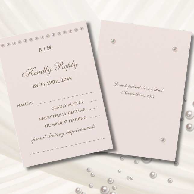 Dusty Pink Pearl Christian Wedding RSVP Card OSA Kort (Skapare uppladdad)