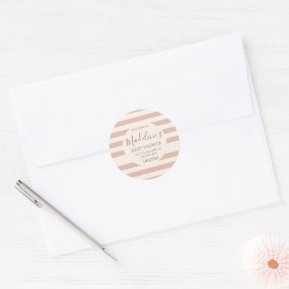 Dusty Pink-ränder Minimalistisk Baby Shower för Fl Runt Klistermärke