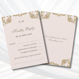 Dusty Pink Victorian Christian Wedding RSVP Card  OSA Kort
