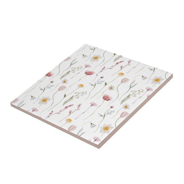 Dusty Pink Watercolor Wildflower Kakelplatta (Sidan)