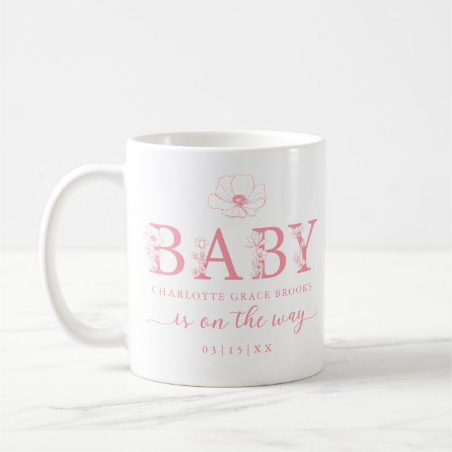 Dusty Pink Wildflower Baby Announcement Coffee Mug Kaffemugg (Vänster)