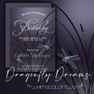 Dusty Plum Dragonfly Birthday Inbjudningar