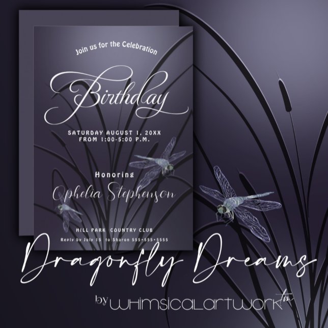 Dusty Plum Dragonfly Birthday Inbjudningar (Skapare uppladdad)
