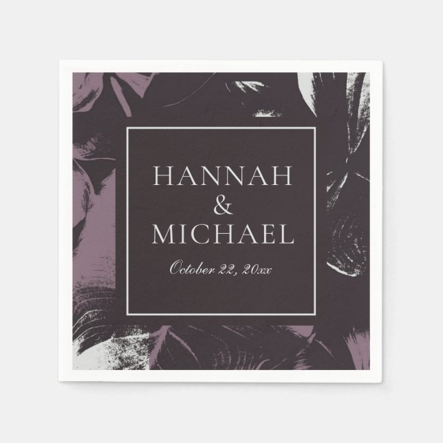 Dusty Plum Eggplant Abstrakt Blommigt Bröllop Pappersservett (Framsidan)