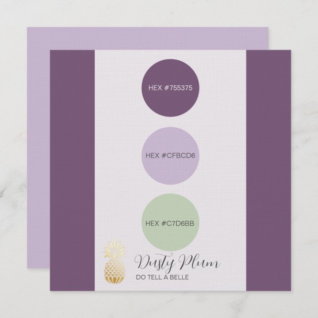 Dusty Plum Muted Färg Palette Card Inbjudningar (Fram/baksida)