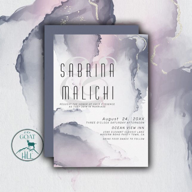 Dusty Plum  Pewter Fluid Alcohol Bläck Inbjudningar (Skapare uppladdad)