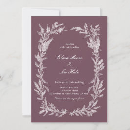 Dusty Plum White Line Art Botanical Wedding Invita Inbjudningar