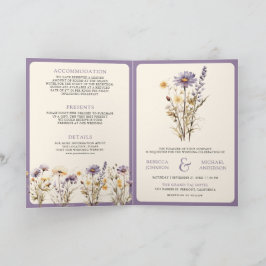 Dusty Purple Boho Wildflower QR Code Wedding Inbjudan