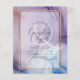 Dusty Purple Navy Blue Gold INK Wedding INVITE Flygblad