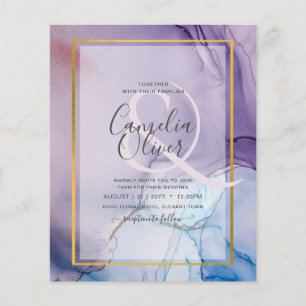 Dusty Purple Navy Blue Gold INK Wedding INVITE Flygblad