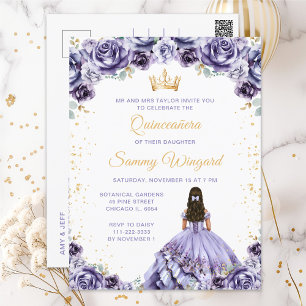 Dusty Purple Princess Blommig Quinceañera Vykort